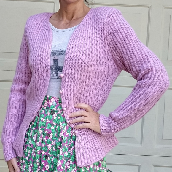 1980's ORCHID CARDIGAN SWEATER 80's S M - Picture 5 of 10